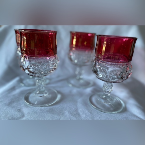 Tiffin-Franciscan Kings Crown Thumbprint Ruby Flashed Water Goblet Set of 4 - Picture 5 of 7